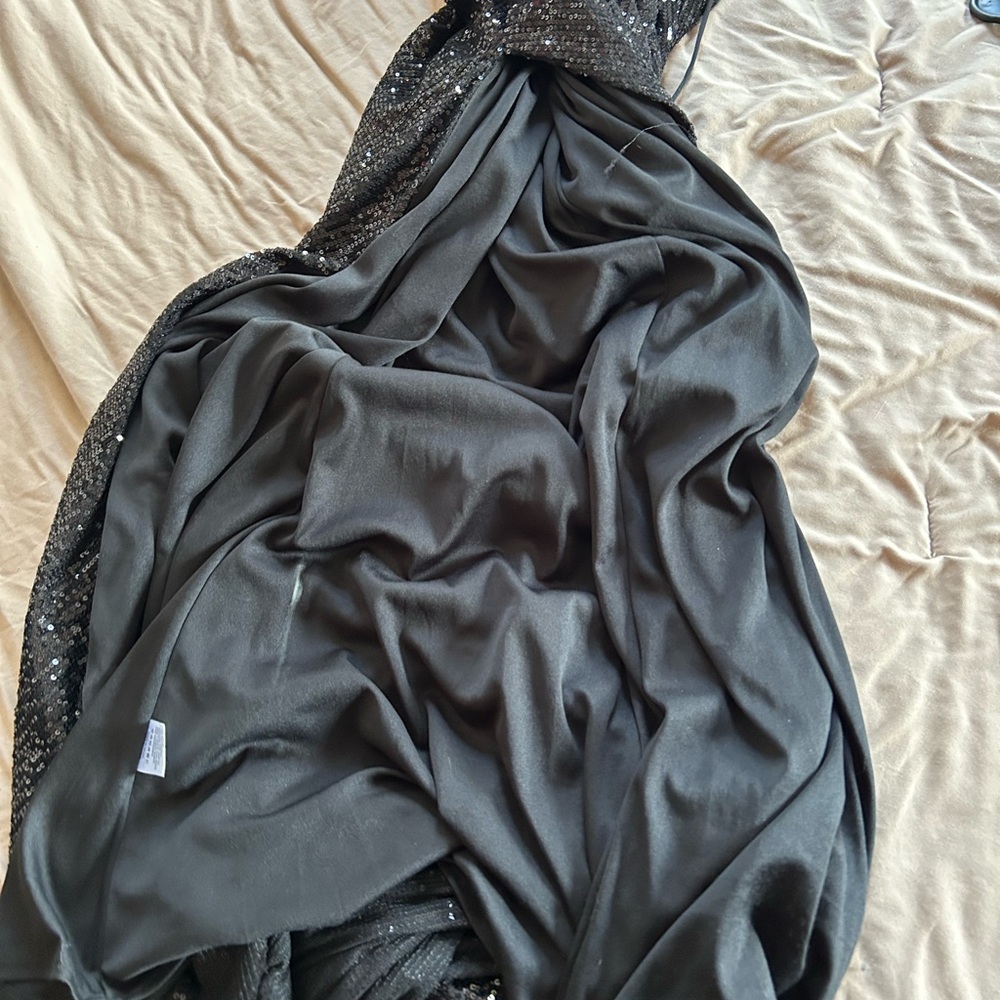 Black, one slit sparkle prom dress